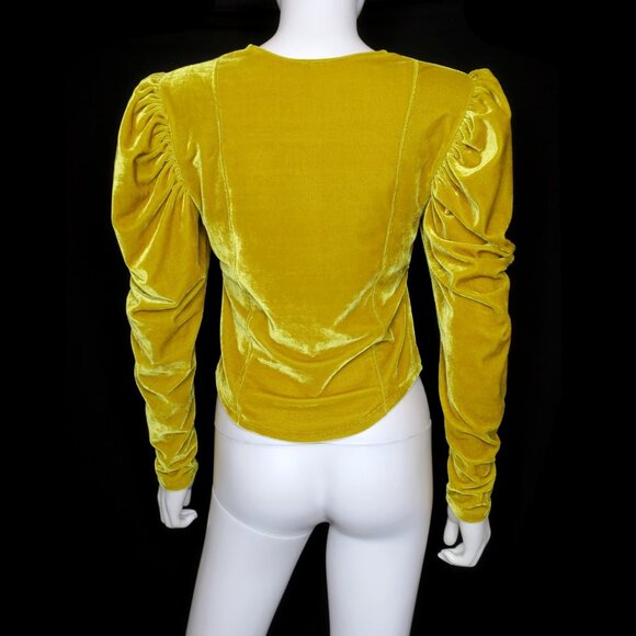 Free People Hold Me Puff Sleeve Velvet Top Glistening Gold Boho Women's Medium - Picture 3 of 7